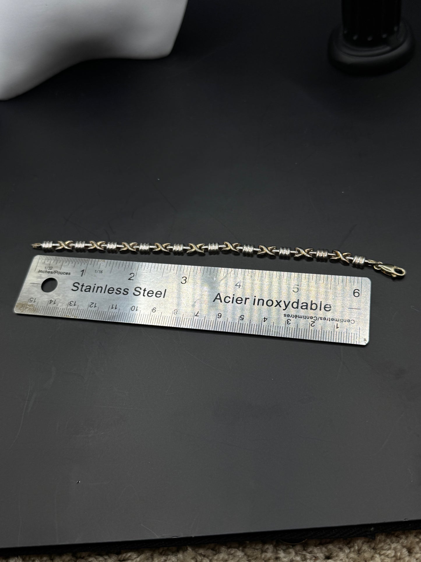 Vintage Sterling Silver 925 Bracelet – Two Tone Link Design, Italian Made, Modern Classic Style