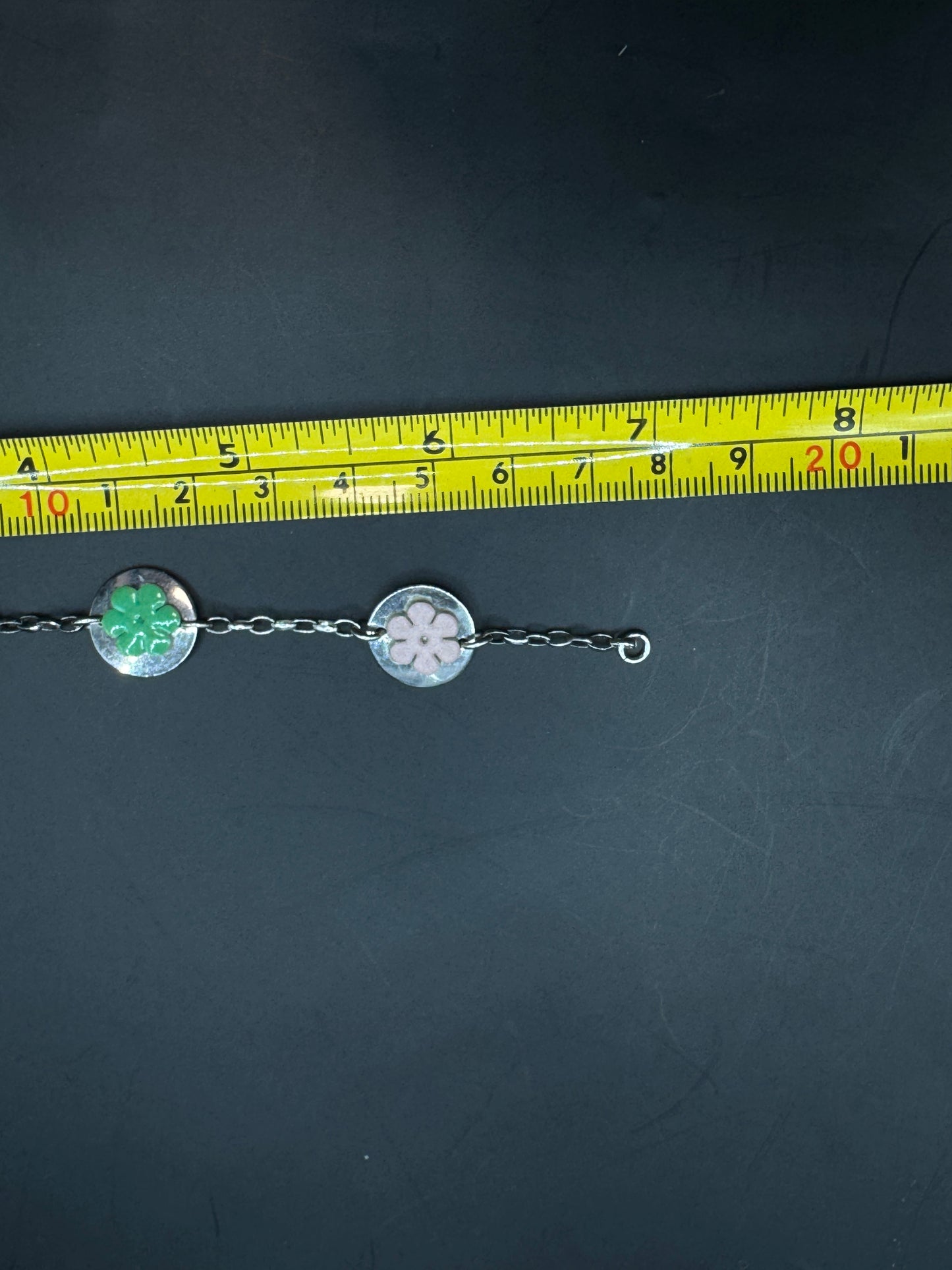 Vintage Italian Sterling Silver 925 Bracelet with Leather Flower Inlays – Pastel Floral Disc Design