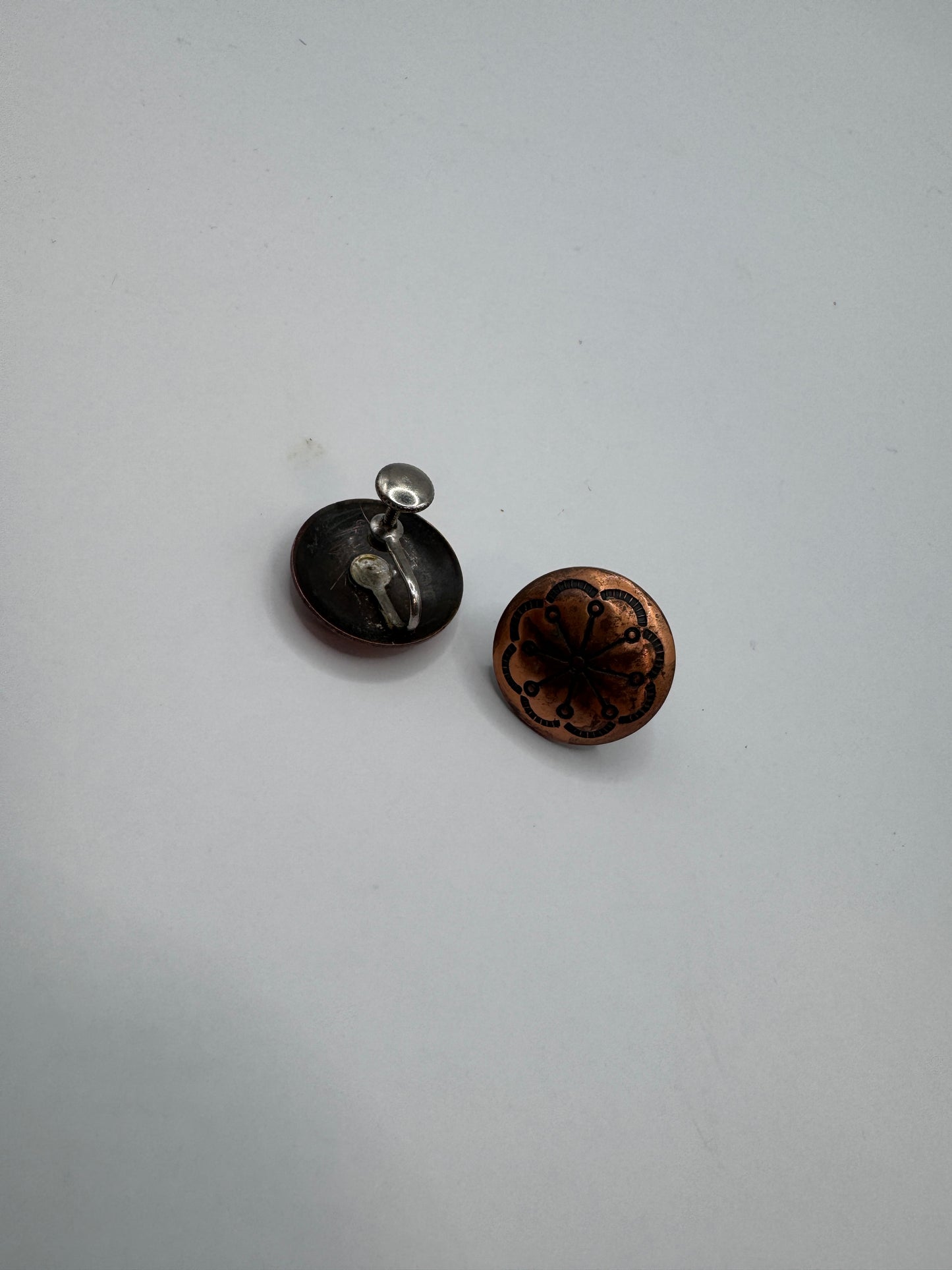 Vintage Solid Copper Clip-On Earrings – Southwest Style | 3/4” Round
