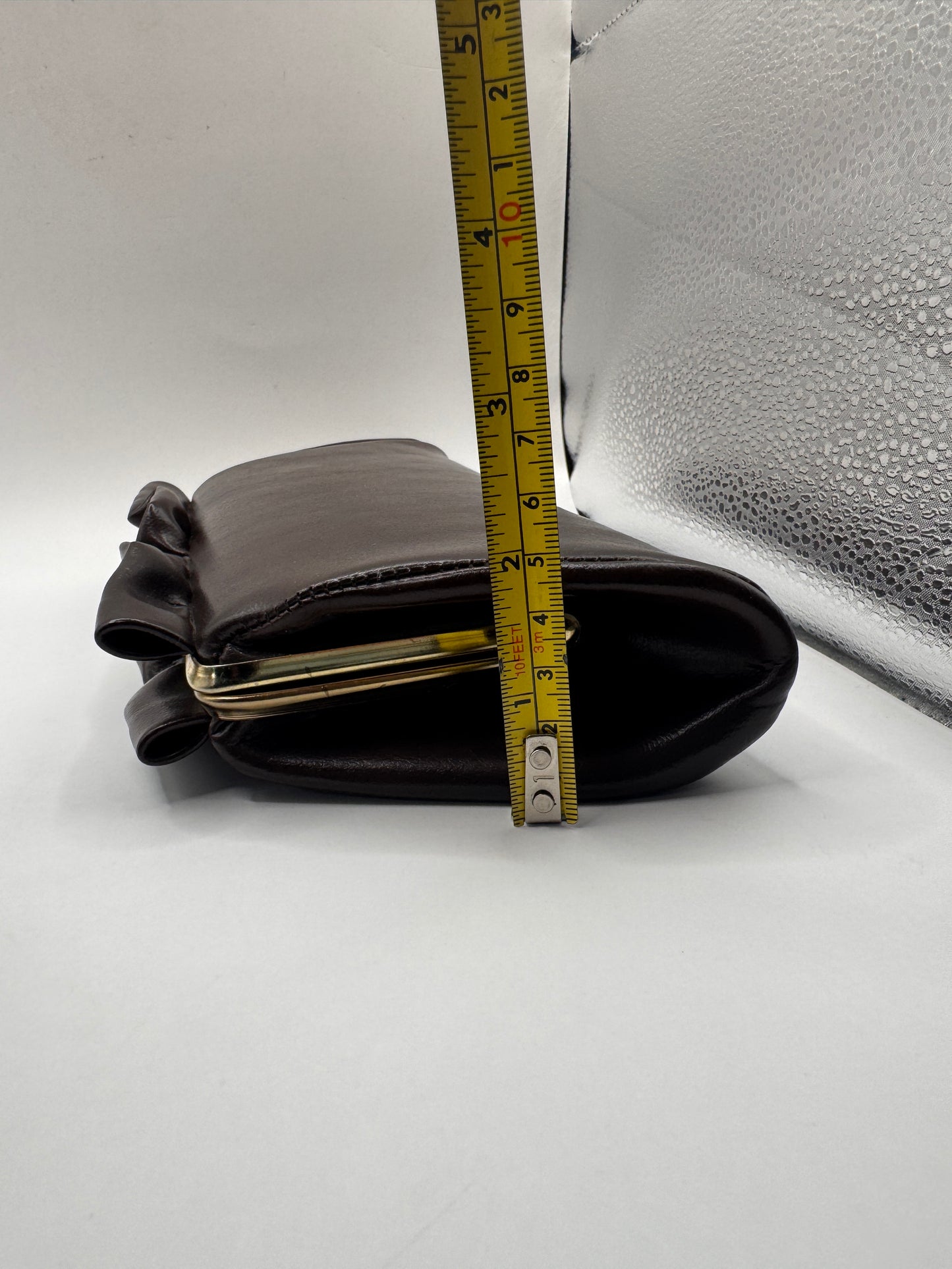 Vintage ~1940s Leather Clutch – Mid-Century, Chain Strap