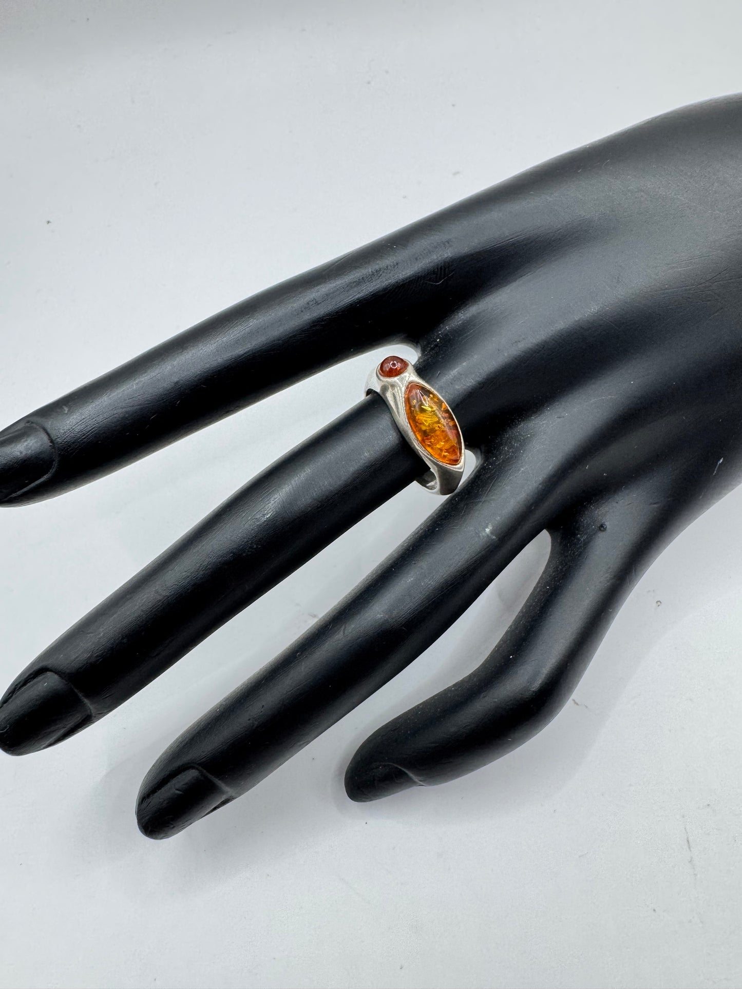 Vintage Sterling Silver Amber Ring – Size 8