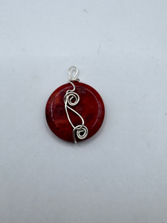 Handmade Coral Sterling Silver Wire-Wrapped Pendant – Excellent Condition