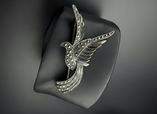 Marcasite Encrusted Bird Brooch Sterling