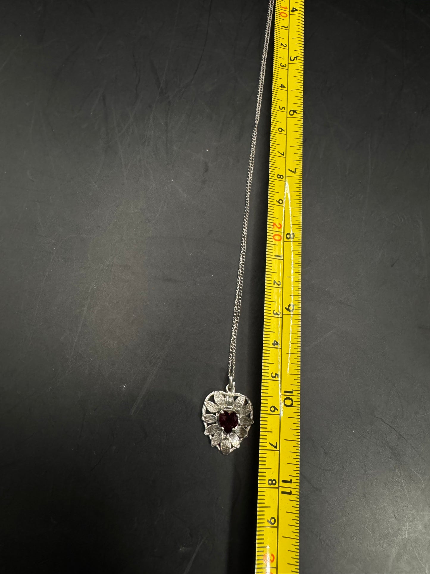 Vintage 925 Silver Heart Ruby Pendant Necklace
