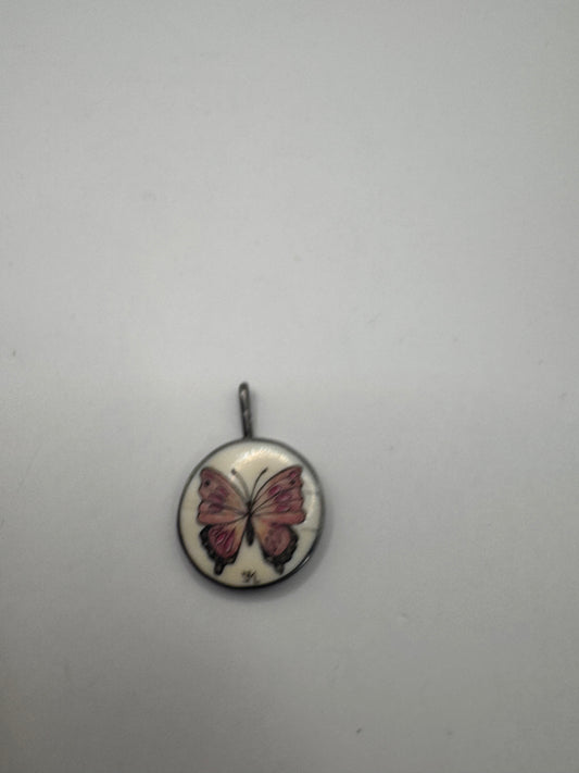 Vintage Sterling Silver Butterfly Pendant β Hand-Painted