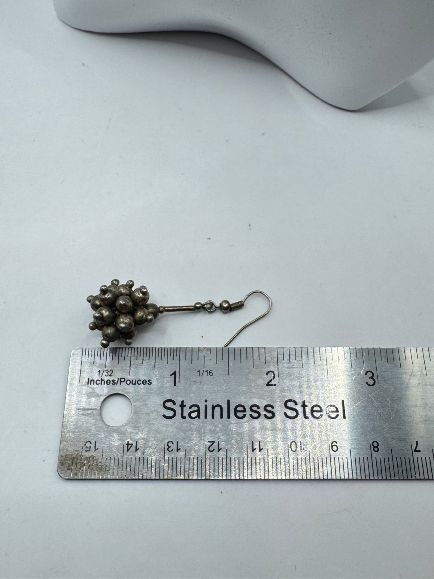 Vintage Silver Tone Drop Earrings – Brutalist Cluster Design, Mid Century 60s–70s
