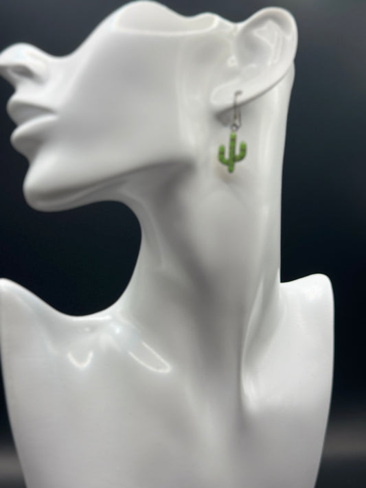 Vintage Sterling Silver Green Cactus Earrings