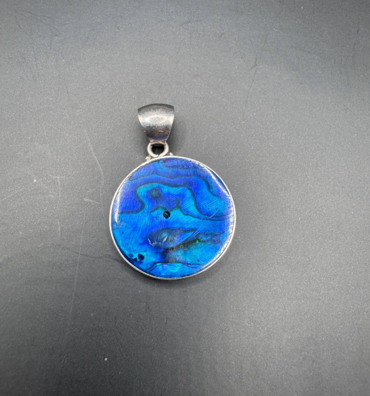 Sterling Silver 925 Fire Rainbow Blue Opal Greek Spiral Pendant