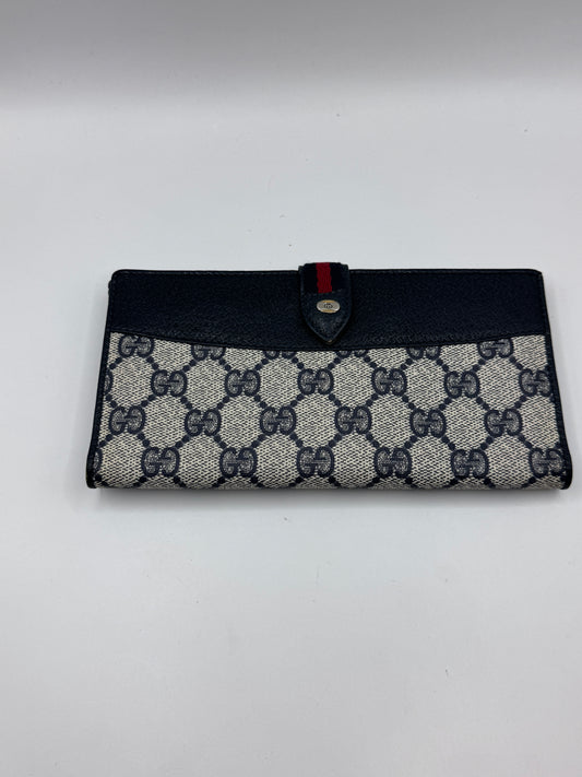 Authentic Gucci Accessory Collection GG Canvas Trifold Wallet in Blue – Excellent Condition
