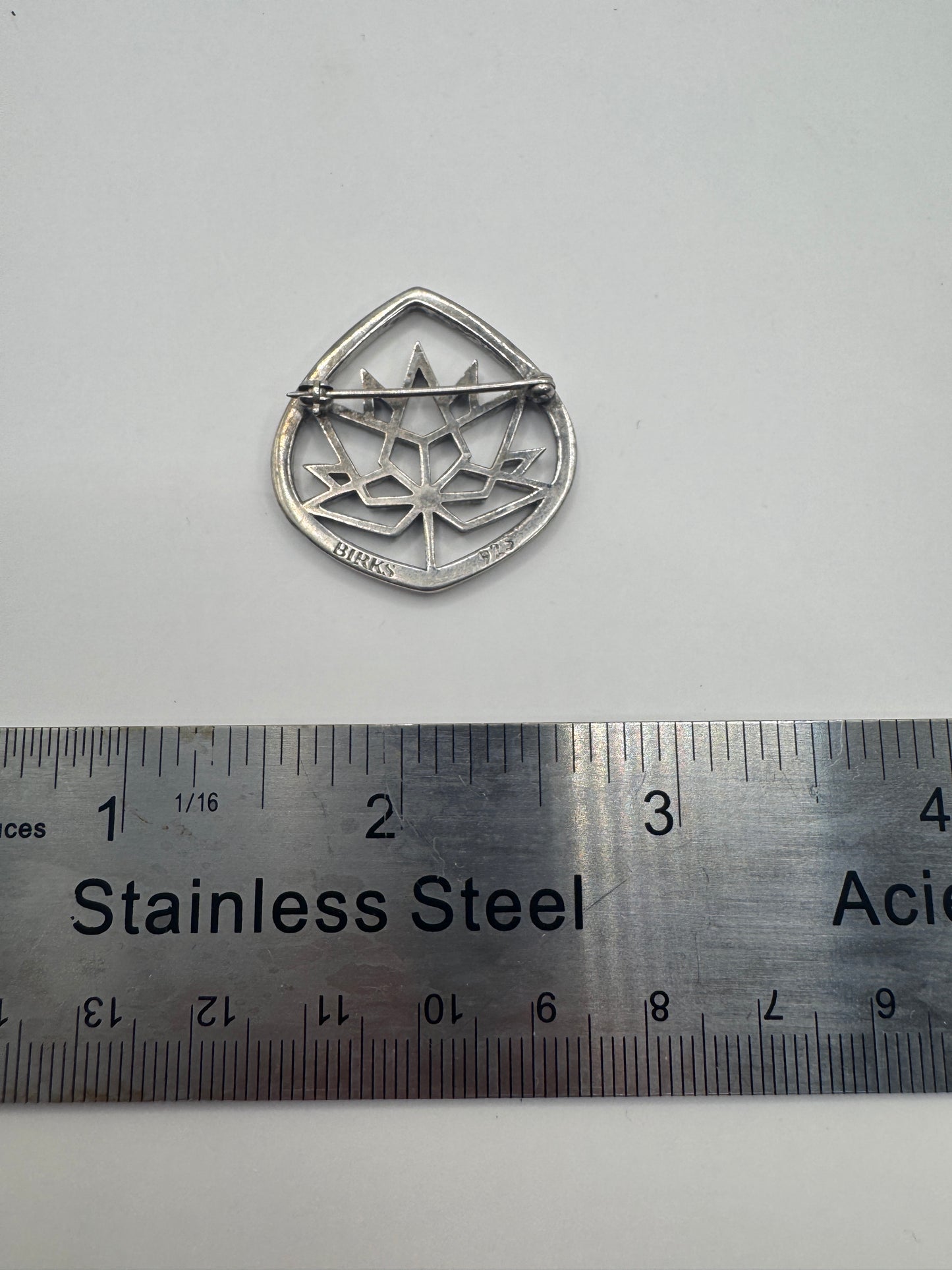 Vintage Birks 925 Sterling Silver Geometric Maple Leaf Brooch