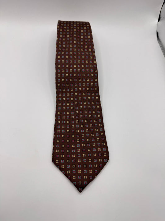 Vintage Nino Cerruti 100% Silk Tie – Brown Geometric Pattern, 57” x 3”