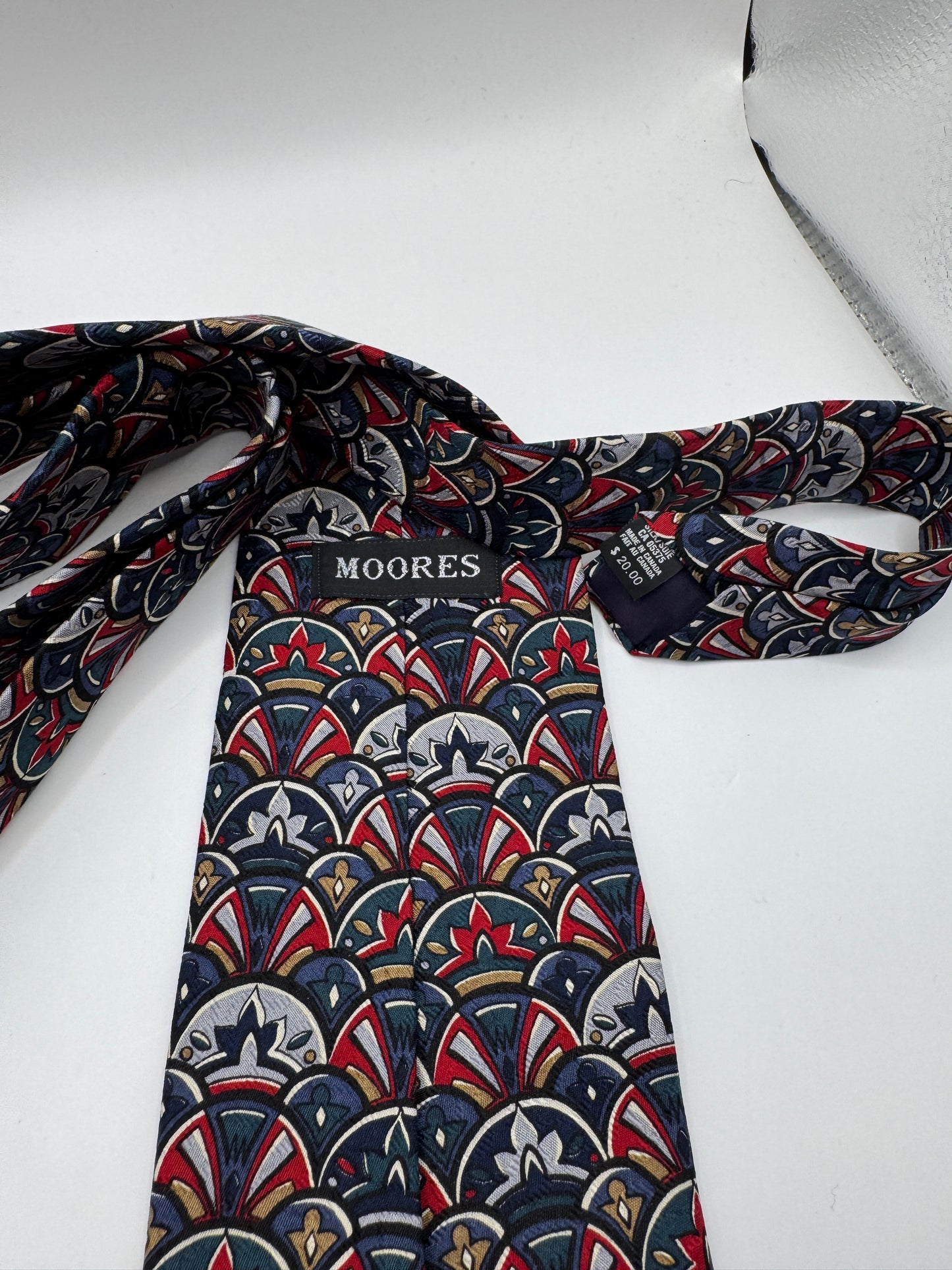 Vintage Moores Silk Tie – 100% Silk, Bold Geometric Fan Print