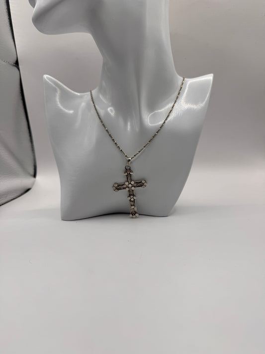 Large Vintage Sterling Silver Cross Necklace – Ornate Design, 925