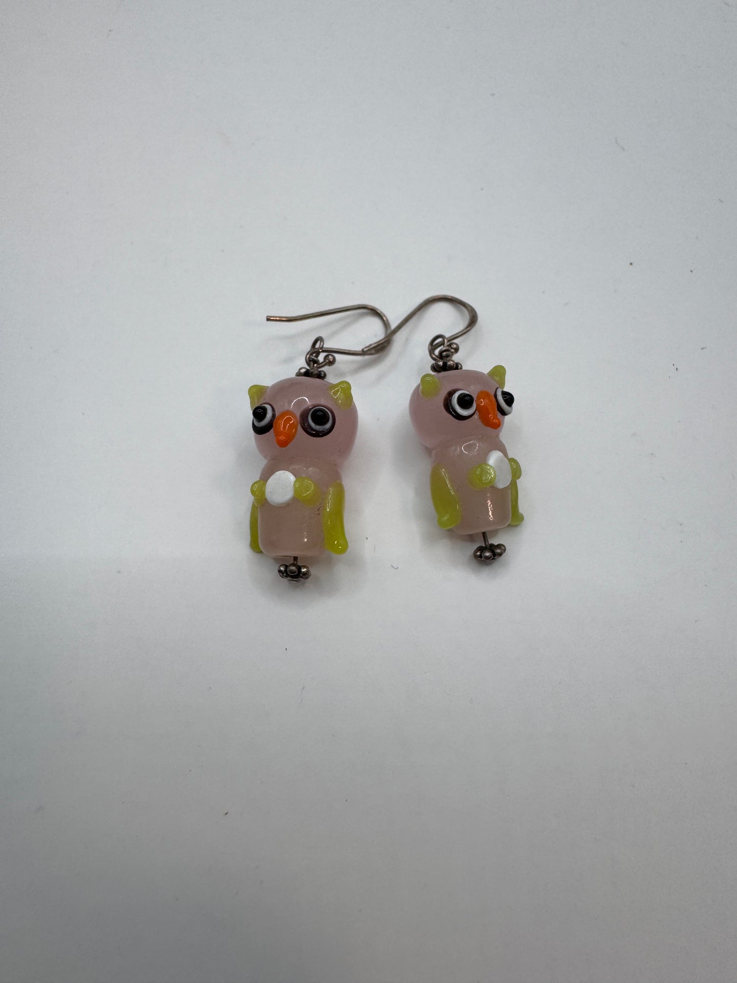 Vintage Handmade Sterling Silver 925 Murano Glass Owl Earrings