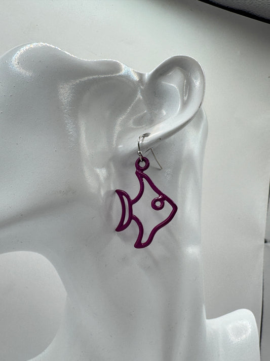 Vintage Purple Abstract Fish Earrings – Minimalist Retro Dangle Earrings