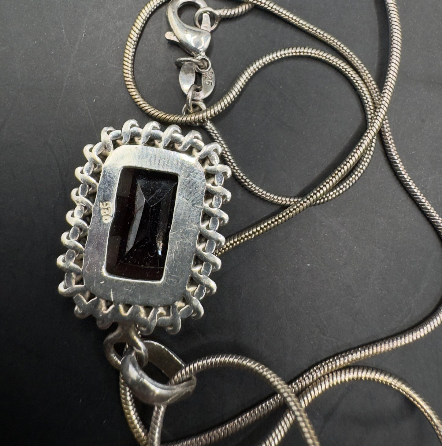 Vintage 925 Silver Ruby Pendant Necklace