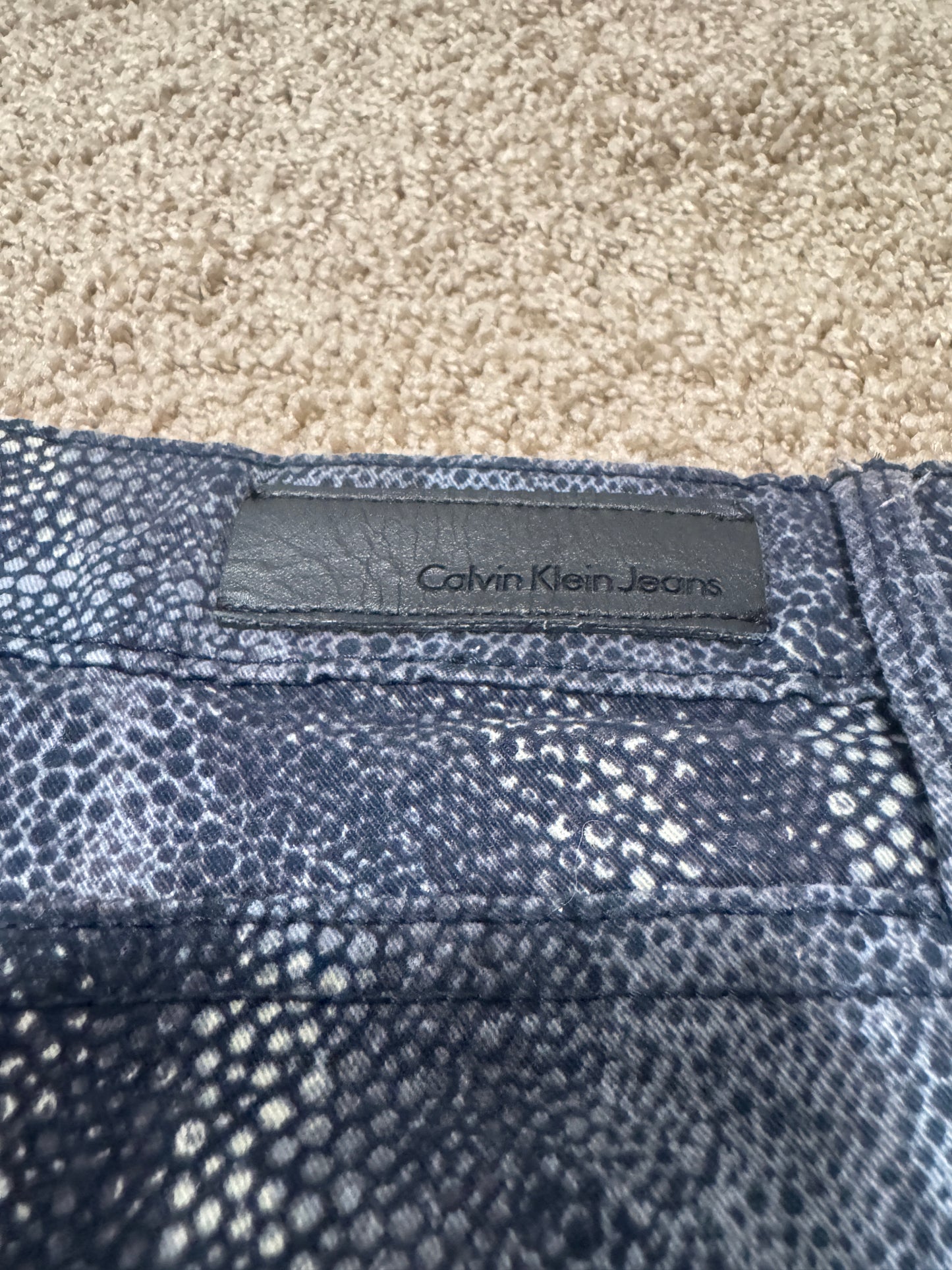 Calvin Klein Jeans Women’s Jeggings – Size 12, Blue Snake-Print Wash, Skinny Fit