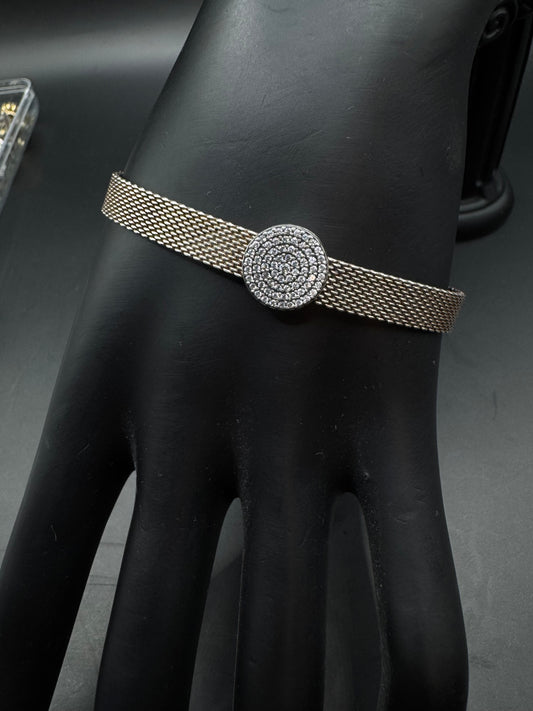 Pandora Reflexions 925 Mesh Bracelet with Pave Circle Charm – 7.5"