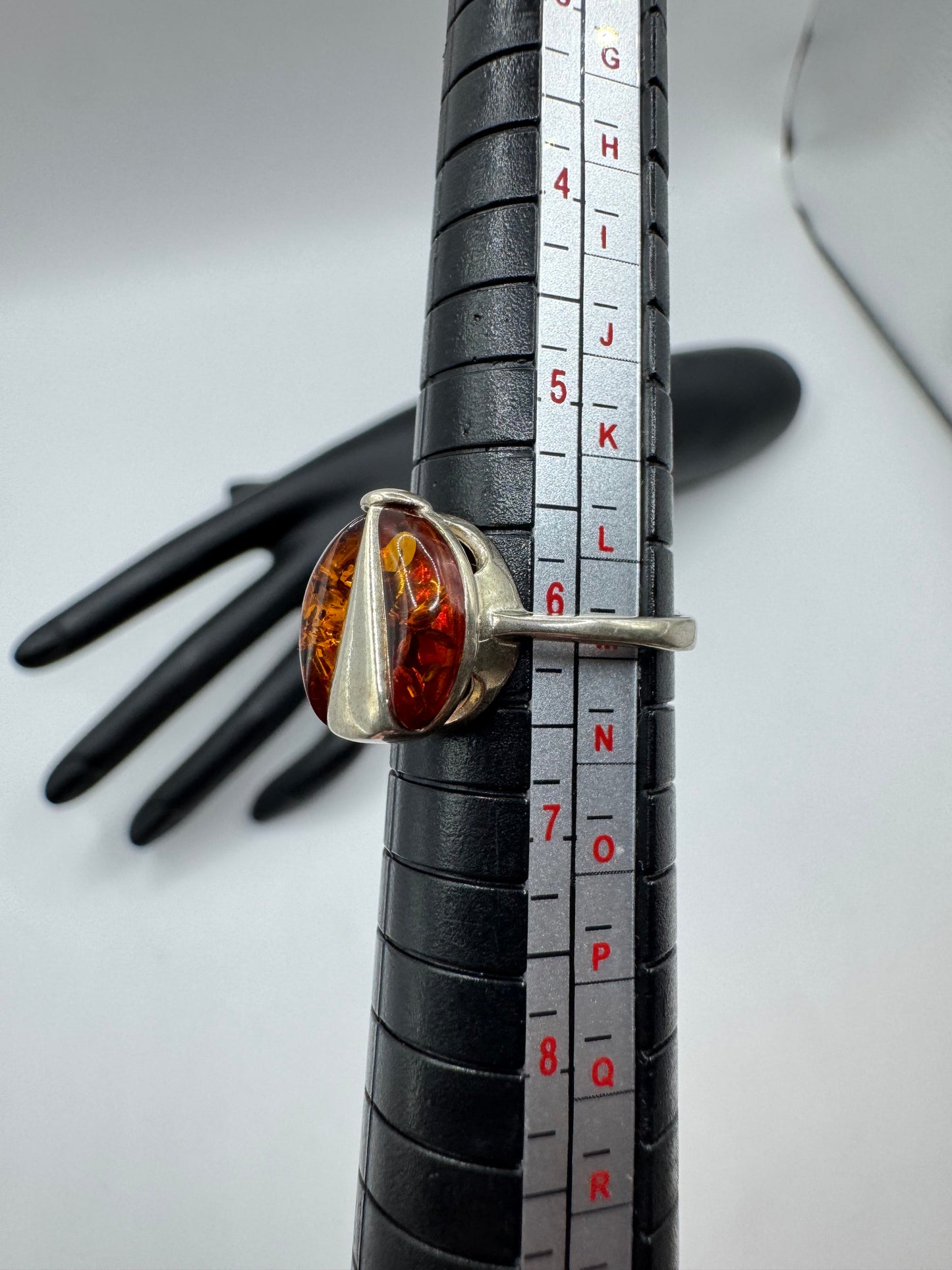 Sterling Silver Amber Fan Ring Size 6