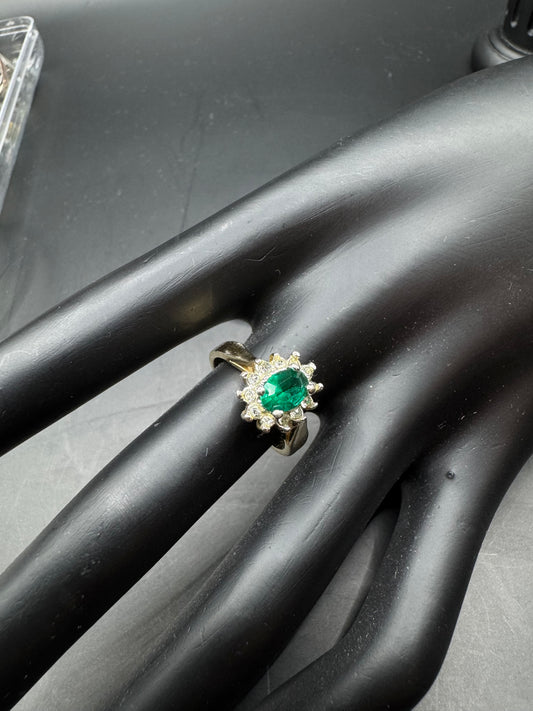 Emerald Elegance: Gold-Plated Sterling Silver Ring (Size 6.5)