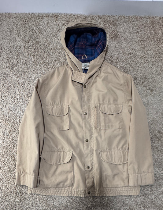 Vintage Timberland by Beck “Means” Parka – c. 1978–1983, Size L, Tan, Plaid Lined Hood