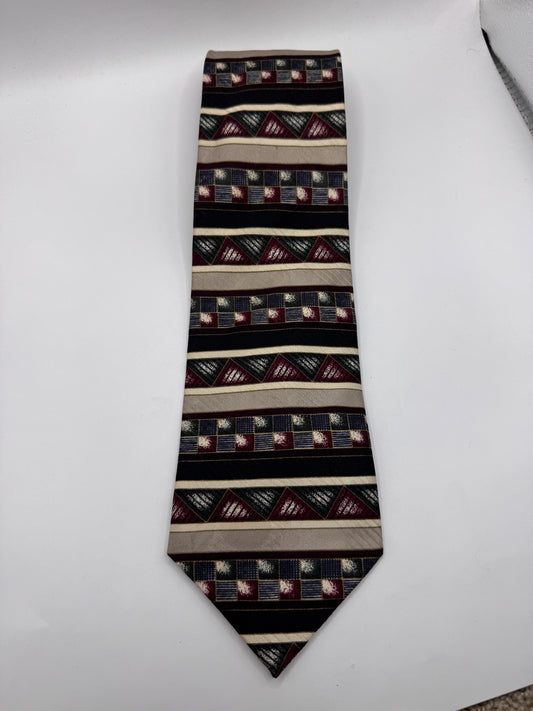 Vintage Bosa Silk Tie – 100% Silk, Geometric Stripe Pattern