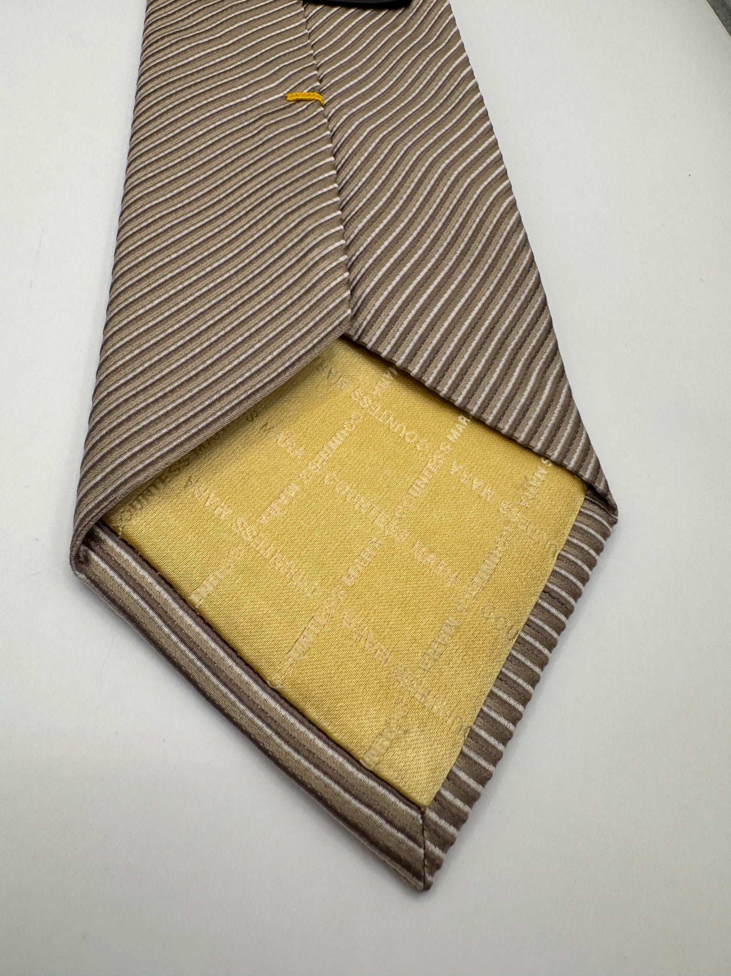 Vintage Countess Mara 100% Silk Tie – Taupe Diagonal Stripe, 59” x 4”