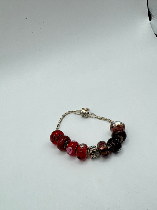 Vintage Rhona Sutton Sterling Silver Murano Glass Charm Bracelet – Red & Black European Beads