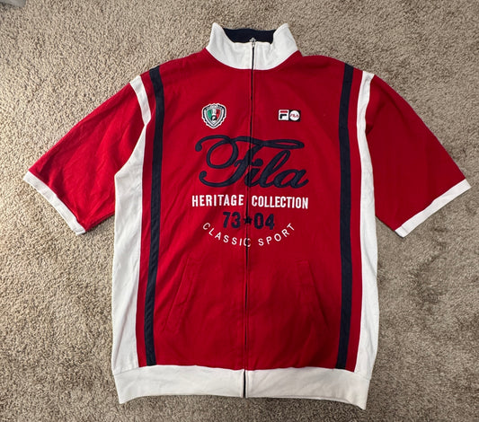 Rare Vintage Fila Heritage Collection Zip-Up Jacket – Size XL, Red/White, Short Sleeve