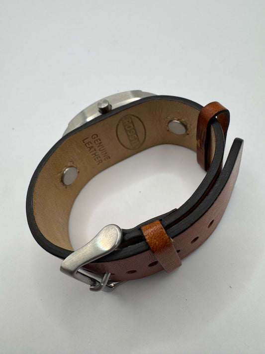 Fossil JR-8130 Womenβs Watch β Wide Brown Leather Cuff & Silver-Tone Case