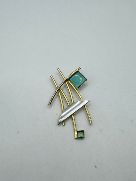 Vintage Large Abstract Gold Tone Pendant – Modernist Geometric Statement Piece 2.5”