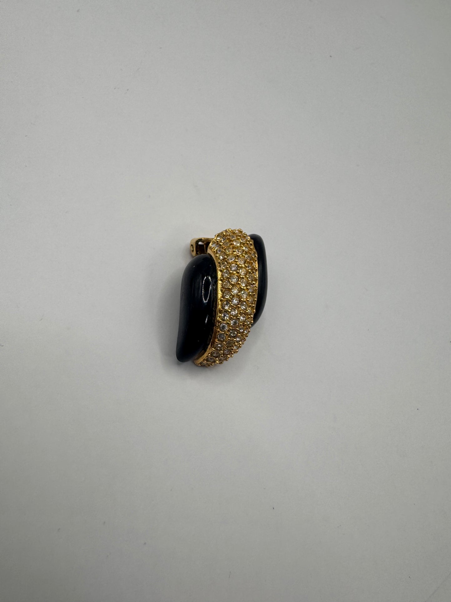 Authentic Vintage Dior Crystal & Black Enamel Clip-On Earrings – 1980s