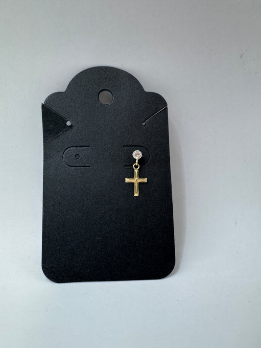 Vintage 14k Gold Single Stud Earring – Cross & Crystal Charm