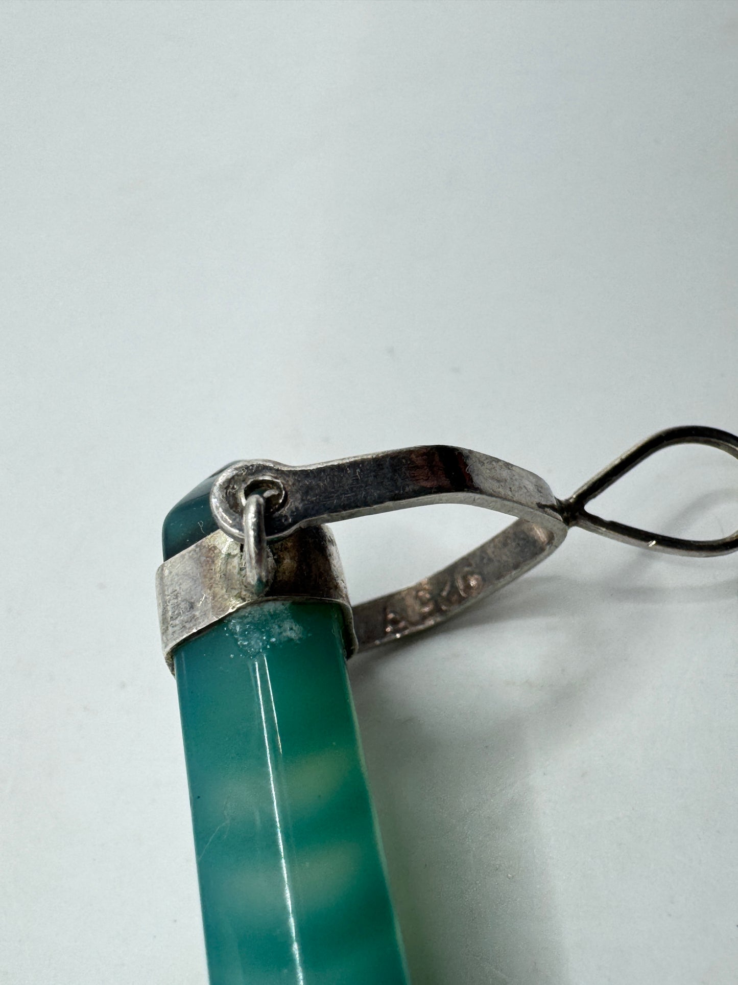 Vintage Sterling Silver Green Banded Agate Crystal Point Pendant – Artisan Gemstone Charm