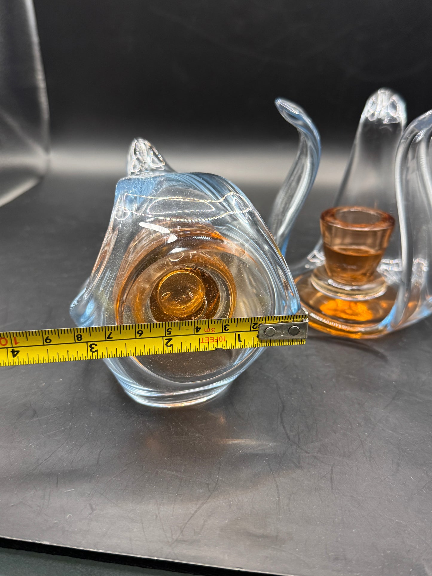 Vintage Art Glass Candle Holders Pair – Amber & Clear Sculptural Mid-Century Style Candlesticks