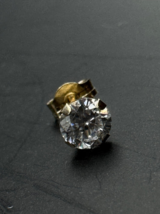 Single 10K Gold Stud Earring with Clear Stone