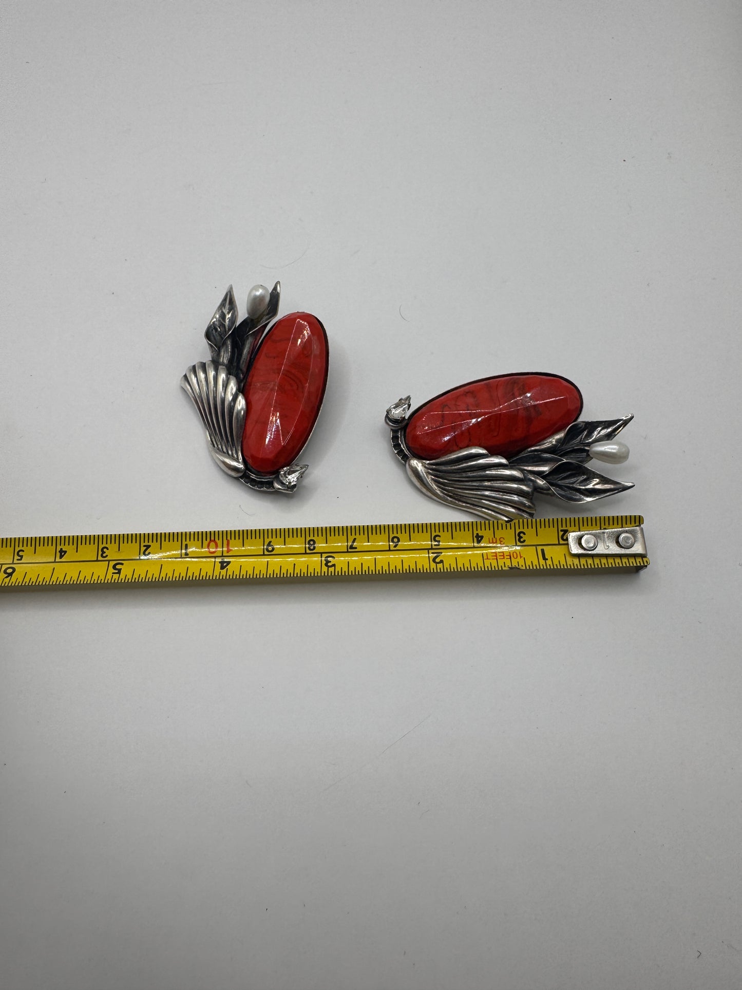 Rare Vintage Art Deco Luigi Briglia Silver Tone Clip-On Earrings