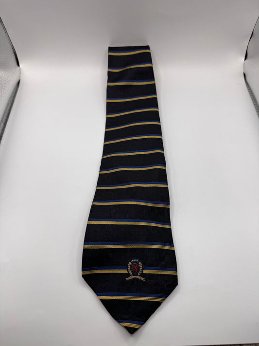 Vintage Tommy Hilfiger Silk Tie – 100% Silk, Navy Stripe Crest