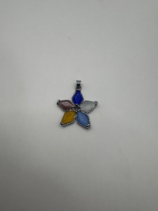 Vintage Sterling Silver 925 Rhodium-Plated Multi-Color Flower Pendant