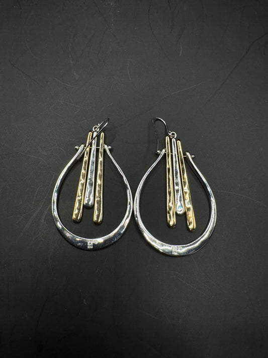 Vintage Robert Lee Morris Soho Women’s Stick Fringe Orbital Drop Earrings – Two-Tone Modernist Design