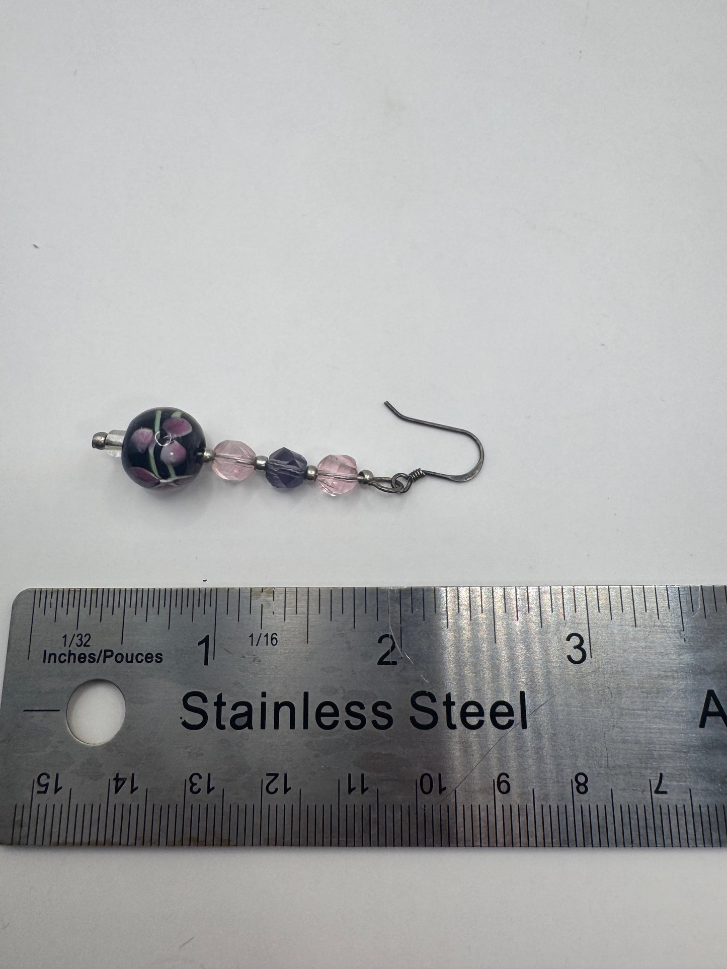 Vintage 925 Sterling Silver Murano Glass Earrings – Purple Floral Dangles