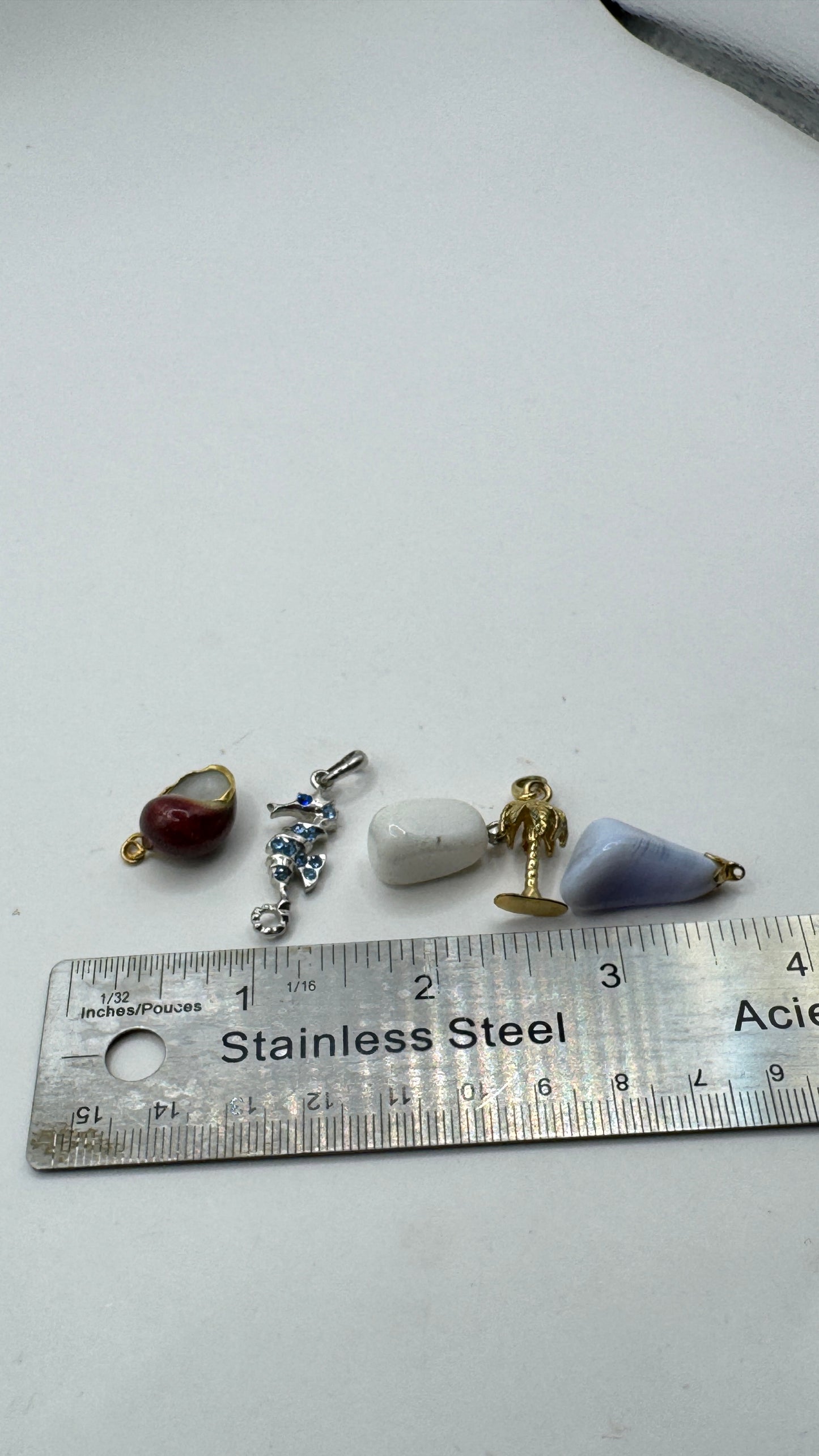 Vintage Pendant Charm Lot – Seahorse Palm Tree Stone & Enamel Charms Set
