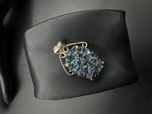 Vintage Sterling Silver Pendant with Titanium Druzy – 1”
