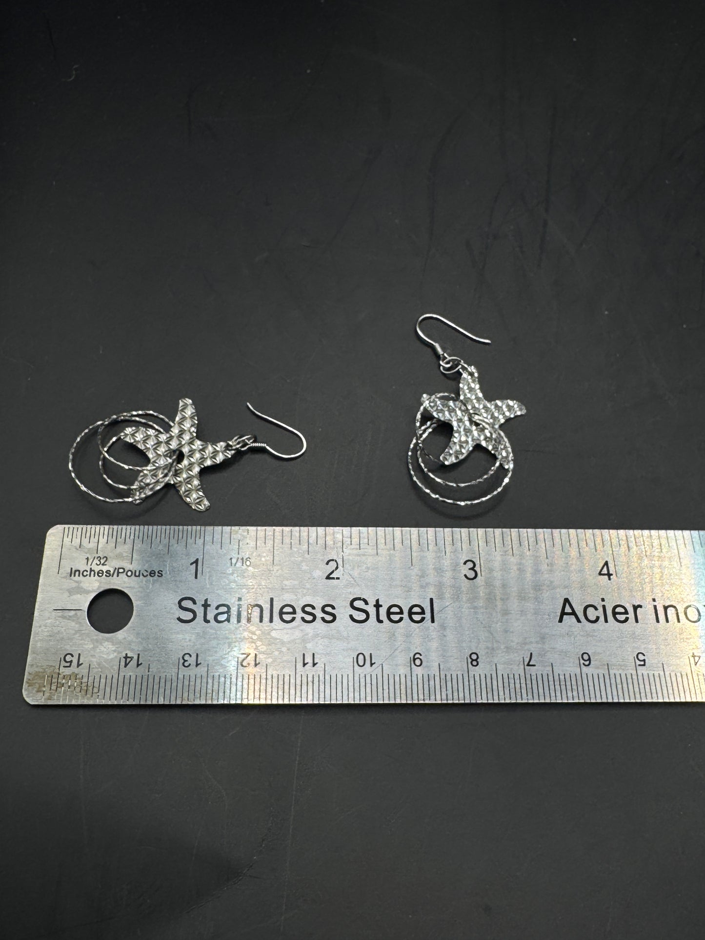 Vintage Sterling Silver Starfish Dangle Earrings – Diamond Cut Textured Hoops
