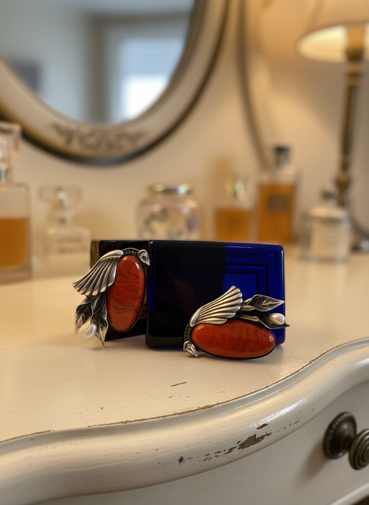 Rare Vintage Art Deco Luigi Briglia Silver Tone Clip-On Earrings