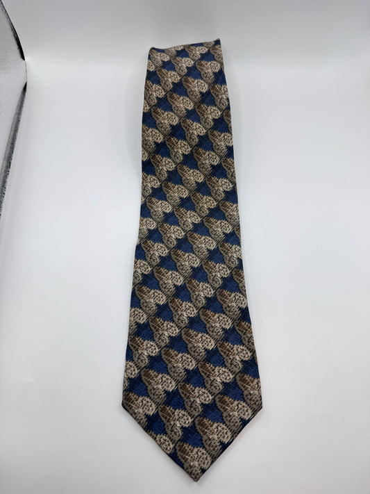 Vintage Pierre Cardin Silk Tie – 100% Silk, Blue & Taupe Geometric Pattern