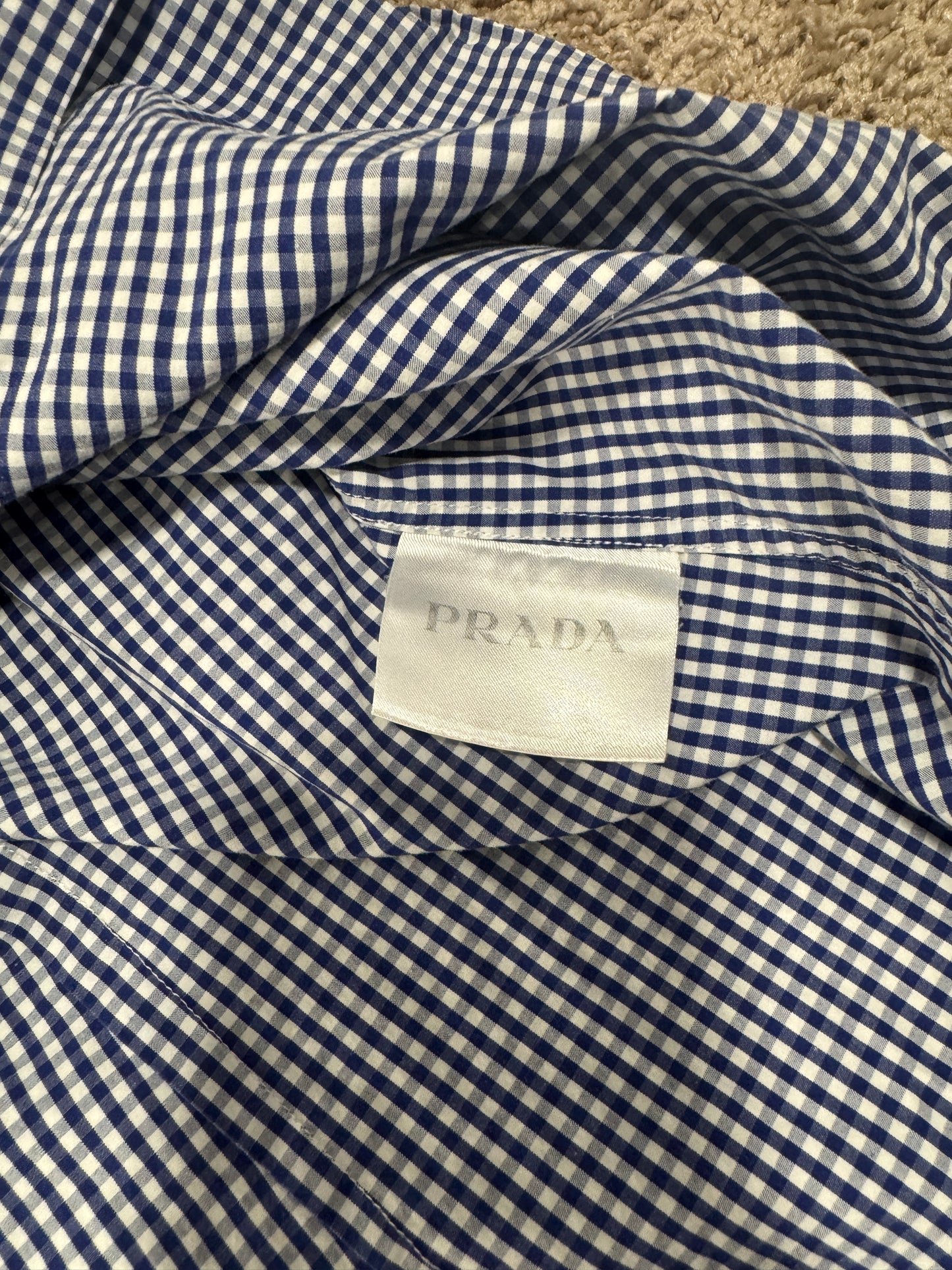 Authentic Prada Men’s Dress Shirt – Size 42 (16 1/2), Navy Gingham, Italian Luxury
