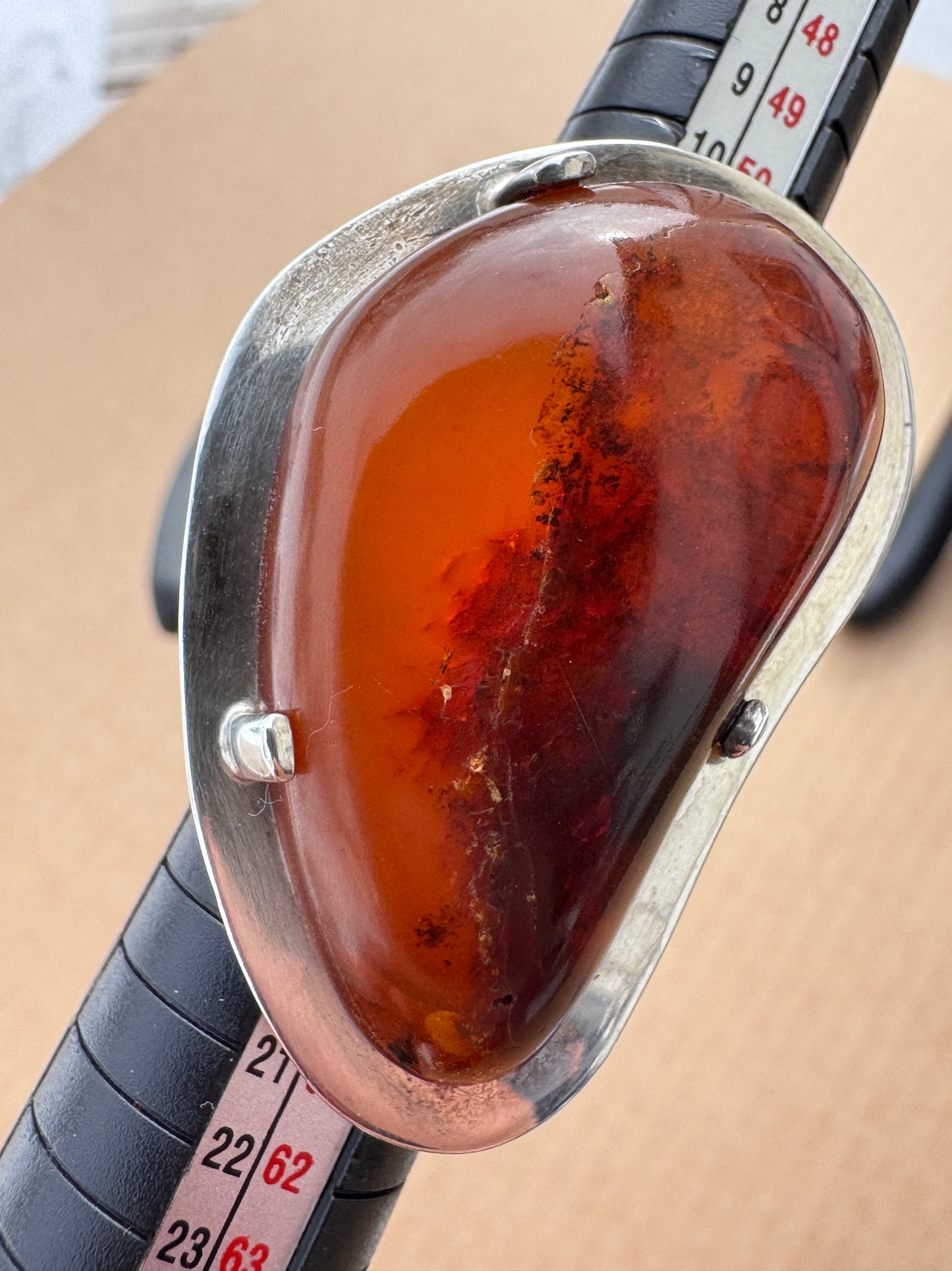 Fischland Ostseeschmuck Sterling Silver Ring Mogens Godskesen with Baltic Amber, Size 7.5