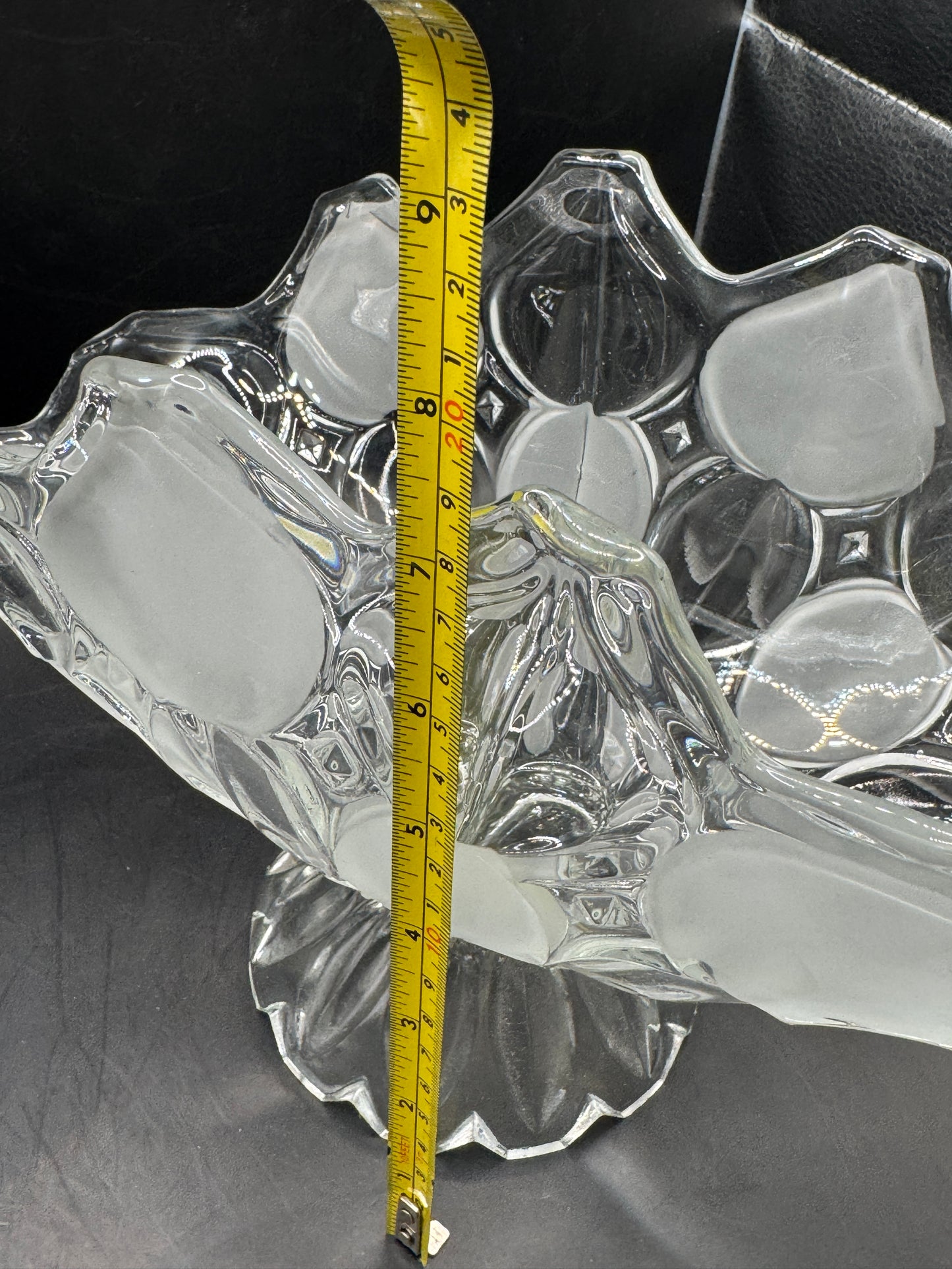 Vintage Bohemia Glass Footed Fruit Bowl – Frosted Crystal Centerpiece Made in Czechoslovakia 13.5”