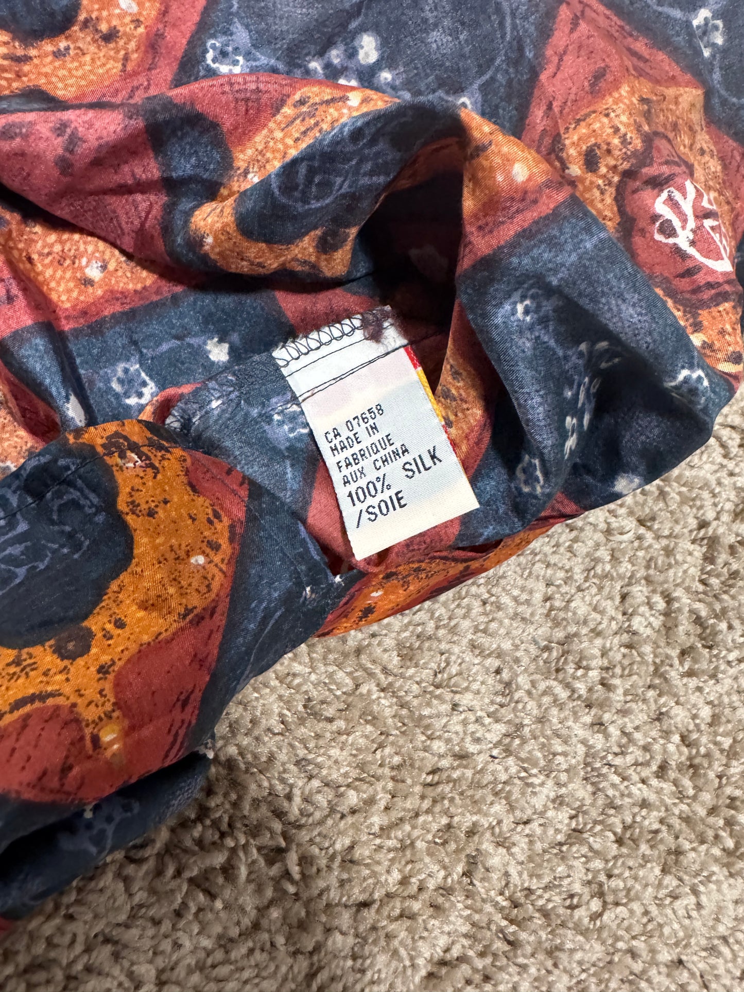 Vintage 1970s STONE Silks Men’s Shirt – 100% Silk, Size XL, Oversized